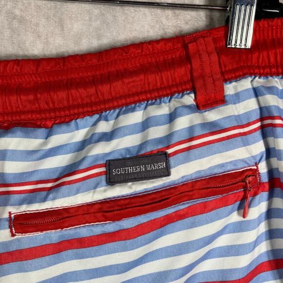 Southern Marsh Swim Shorts Trunks Mens Medium Blue Red Striped Drawstring - Picture 5 of 10